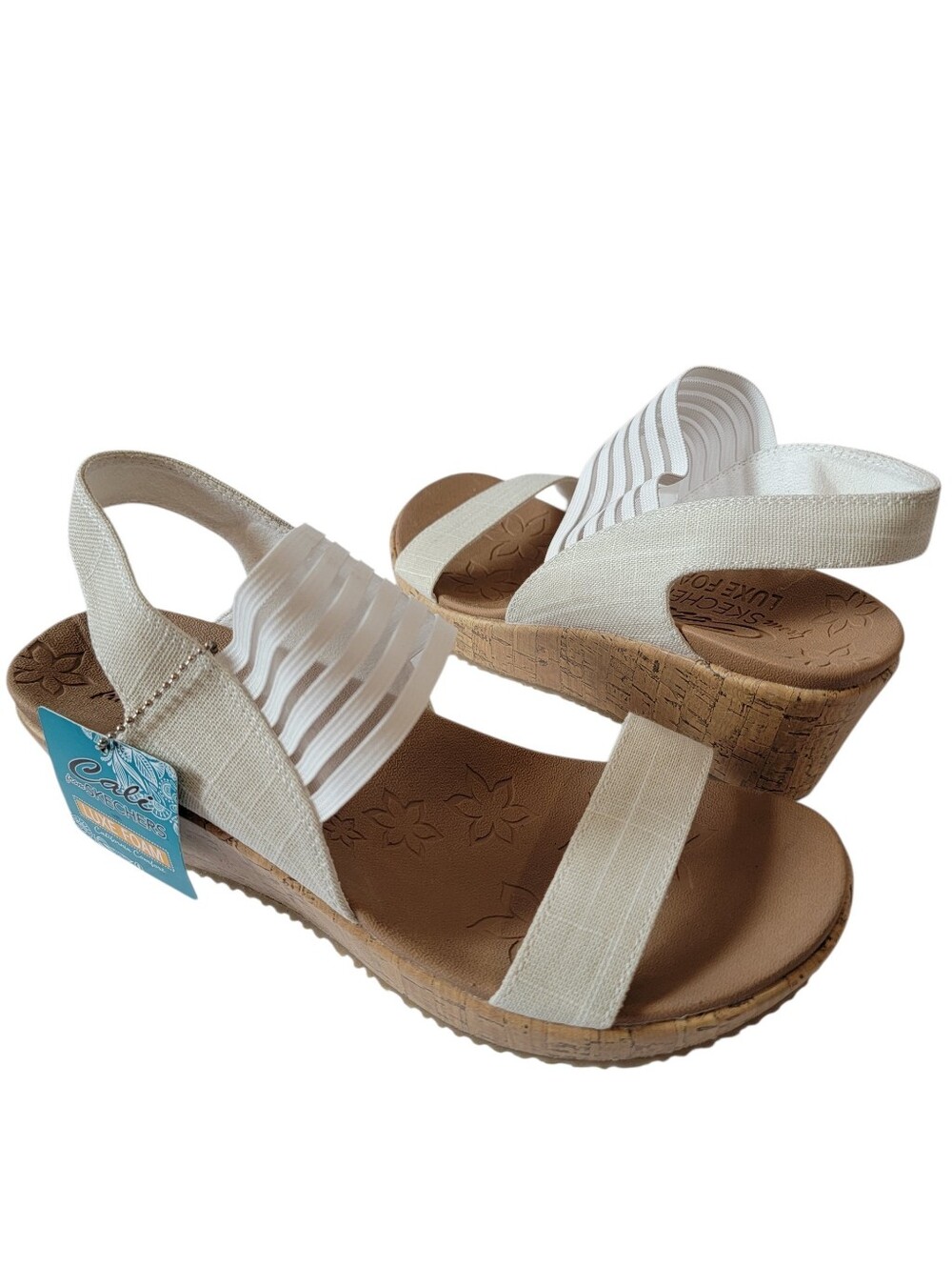 NEW Sketchers Womens Beverlee - Smitten Kitten Wedge Sandals Sz 8 White Comfy